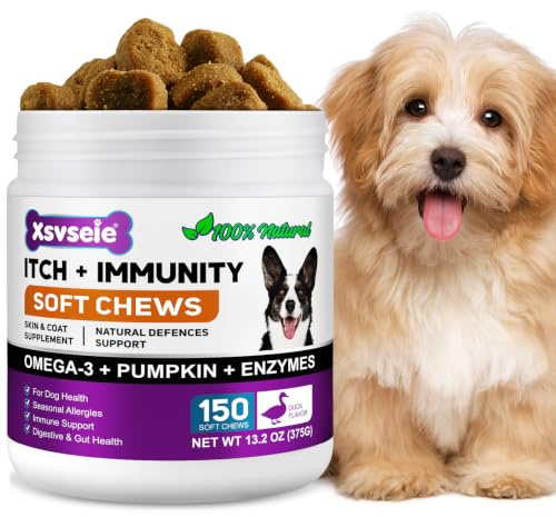 Snack Antiallergici per Cani contro Prurito, Leccamento e Caduta Pelo | 150 Bocconcini Morbidi | Sollievo Allergie Stagionali/Ambientali | Supporto Immunitario | Gusto Anatra alla Pechinese (1Pcs)