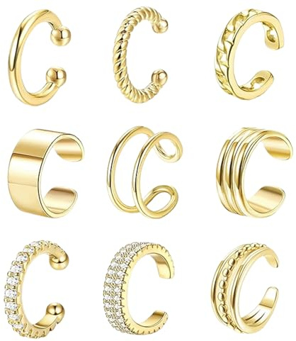 9 st guld öronmanschett set för kvinnor falsk piercing öra justerbara örhängen utan hål öronmanschett icke-piercing helix brosk örhängen set