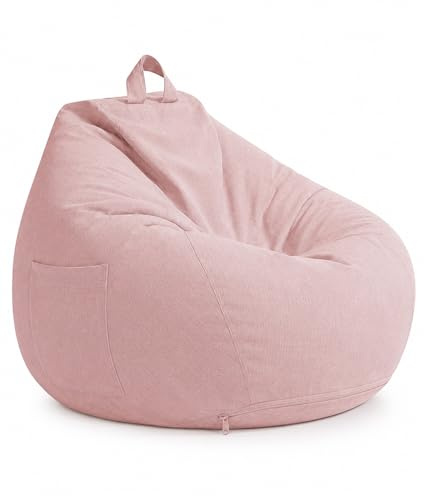 Highdi Poltrona Sacco Adulti 100 x 120 cm - Senza Imbottitura, Cotone e Lino Pouf Sacco Gigante, Rosa Bean Bag Chair per Soggiorno/Camera/Gaming