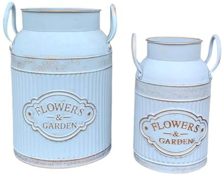 MagiDeal Lot de 2 pichets Chics en Forme de Pot à Lait avec poignée, campagnard, pour décoration d'extérieur, Or Bleu