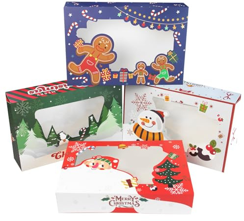 Gcardist Weihnachtsplätzchen Box mit Fenster 30,48x20,32x6,35 cm 12 Packungen Auto-pop up Zwei Verwendungen Eine Sekunde Folding Gebäck Keks Bäckerei Box für die Verpackung(12x8x2,5 Inch)