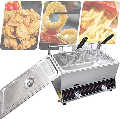 Friteuse à gaz Professionnelle, Grande capacité 20 L avec paniers, pour Frites, Restaurant (gaz de pétrole liquéfié GPL) (gaz Naturel) (gaz de pétrole liquéfié)