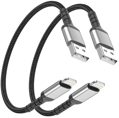 ADILIFT USB auf Lightning Kabel Kurz 50cm, [MFi Zertifiziert] Ladekabel | Geflochten Schnellladekabel Kurzes für iPhone14 13 12 11 Pro Max Xs Xr X 8 7 6 Plus SE iPad Air/Mini, 2Stück Schwarz