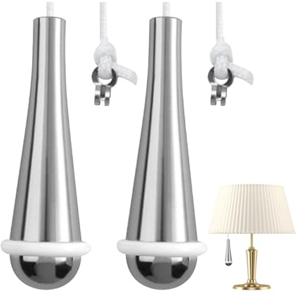 Munsesi 2 Pack Teardrop Bathroom Light Pull Handles, Chrome Finish with 150 cm White Nylon Cord, Replacement Pull Cord for Bathroom Lights and Ceiling Fans