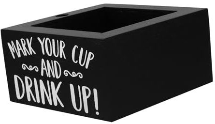 ARTSEWPLY Portabicchieri Legno con Porta Penne Organizer per Bicchieri da Bar Supporto da Banco Multiuso per Casa Bar Picnic e Feste Design Rustico Nero Facile da Usare e Decorativo
