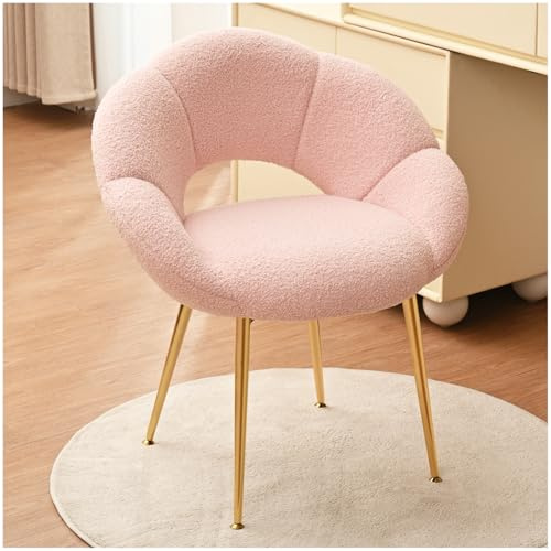 SUPPNEED Schminktisch Stuhl, Teddy-Stoff Relaxsessel & Lesesessel, Schminkstuhl in Blumenform, Luxus Loungesessel für Arbeitszimmer, Schlafzimmer, Wohnzimmer, Balkon (Teddy-Stoff, Rosa)