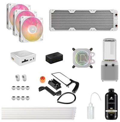 Corsair iCUE Link XH505i RX 360 RGB Kit de watercooling personnalisé - Waterblock pour processeur XC7 Elite - Pompe/réservoir D5 XD6 Elite - 3 Ventilateurs RX120 RGB - Radiateur de 360 mm XR5 - Blanc