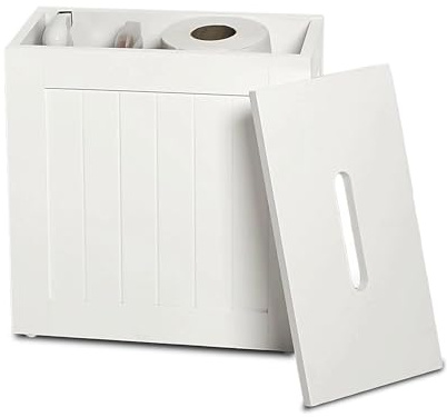 GBS Bathroom Lidded Storage Box, Compact Organizer for Bathroom Essential, Storage Tidy Box, Storage unit for Cleaning Product Toilet Roll & More, Slim & Compact Unit Floor Cabinet (White)