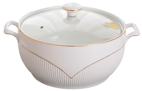Zuppiera in ceramica con coperchio in vetro, elegante ciotola in porcellana per piatti caldi e freddi, perfetta per intrattenere