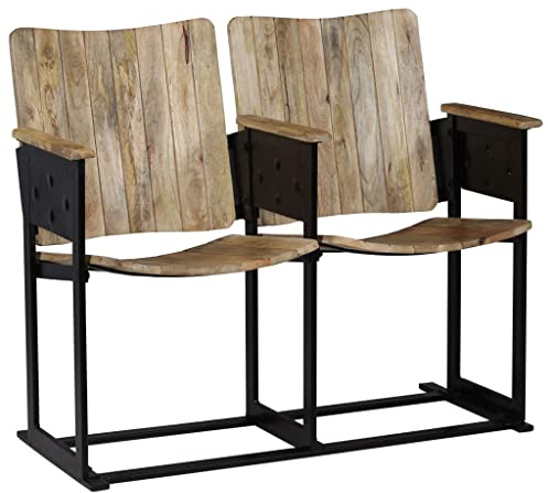 Qnhdfrt Panchina a 2 posti in legno massello mango struttura in acciaio vintage cinema divano poltrona soggiorno camera da letto
