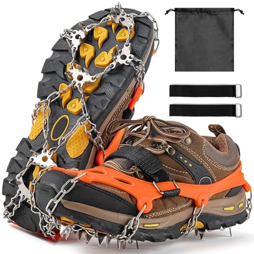 XUNIVERS Steigeisen für Bergschuhe mit 24,Spikes für Schuhe Winter – Steigeisen für Wanderschuhe,Spikes für Wanderschuhe,Verdickte Schuhkrallen aus Edelstahl,für Walking,Joggen,Klettern und Wandern