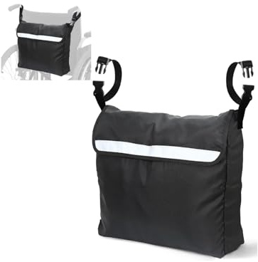 HUVZOR 1 borsa per sedia a rotelle in tessuto Oxford,borsa impermeabile per ruota posteriore,borsa portaoggetti,borsa per deambulatore,borsa per sedia a rotelle con strisce riflettenti, grande, nera