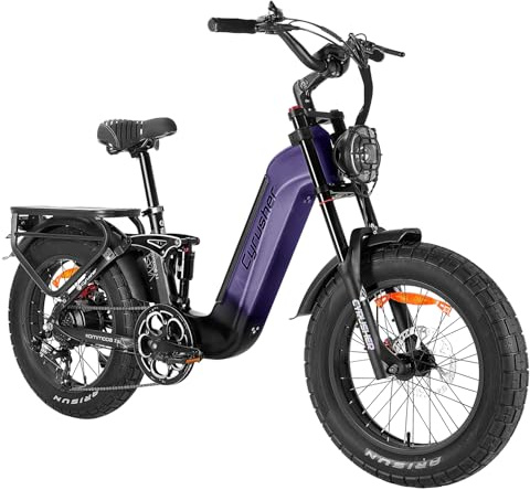 Extrbici Aluminium-Elektrofahrrad 20 Zoll Kommoda, 250W 25km/h 48V 20Ah 120km, Luftfederung, 7-Gang, 4 Fat Tires, Lila