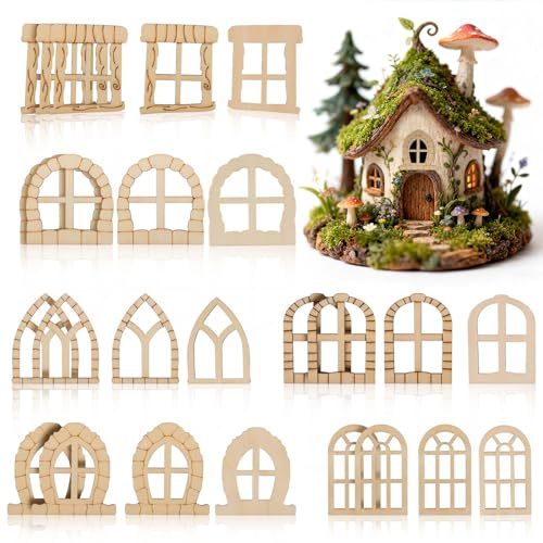 Porta e Finestra in Miniatura Legno Grezzo 25 Pezzi per Decorazione | Accessori Fai da Te Khaki, Uso in Cortili e Balconi, Stile Legno Unico, Effetto Decorativo