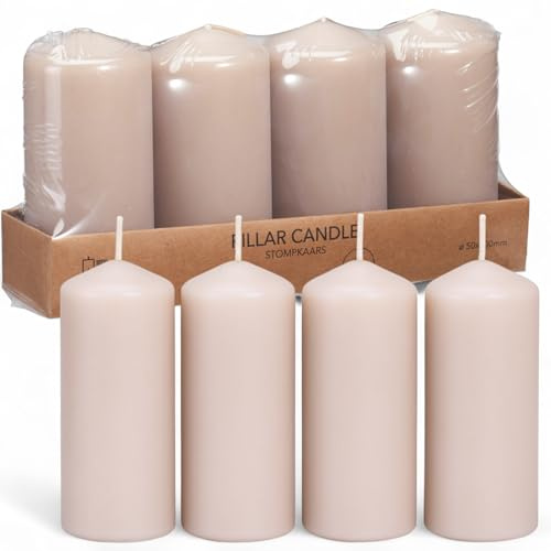 MIJOMA Stumpenkerzen Set 4-teilig – hochwertige farbige Kerzen für Adventskranz und Weihnachtsdeko – geruchsneutral & rußarm (Sandbeige, 5×10 cm)