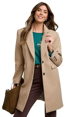Chums Ladies Two Button Plain Design Coat Wool Look, Fully Lined 36 Length Winter Coat Collar and Rever 2 Button Camel 14