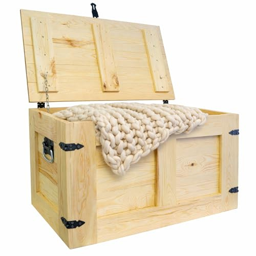 Kistenkolli Altes Land grosse Truhe Aufbewahrungskiste Oskar Ablagekiste Holzkiste Schatztruhe Wohnzimmertisch Kommode aus Holz Maße cm 80x45x47cm L x T x H (Natur geölt)