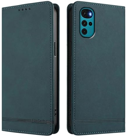 HAOYE Funda Cartera de Cuero Premium para Motorola Moto G22 – Flip Carcasa Magnética con Protección RFID, Soporte Plegable & Bumper Anti-Golpes - Verde Oscuro