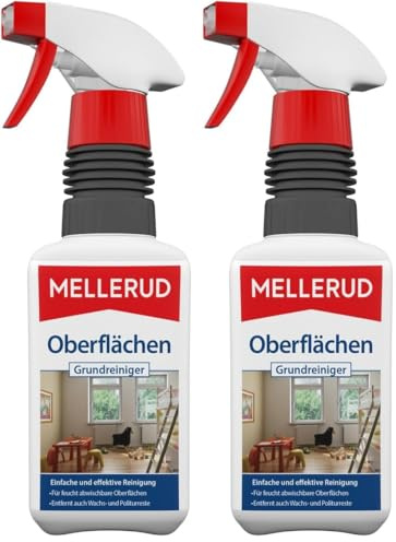 MELLERUD Oberflächen Grundreiniger | 1 x 0,5 l | Kraftvolles Reinigungsmittel zum Entfernen von hartnäckigen Verschmutzungen auf Allen abwischbaren Oberflächen (Packung mit 2)