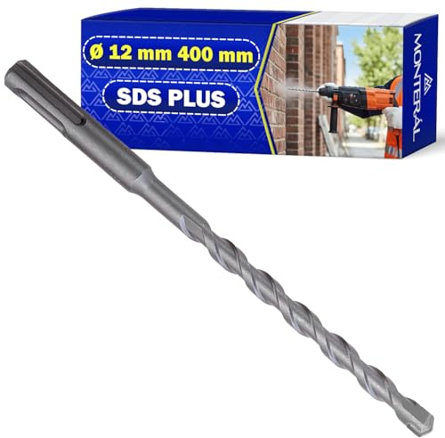 Broca Hormigon SDS Plus Ø 12 mm x 400 mm Fabricada en Acero y Carburo de Tungsteno - Broca para Hormigon se Puede Usar para Ladrillo Paredes Piedra Hormigón Armado - MONTERAL