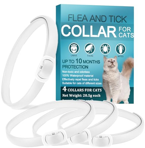 Zeckenhalsband für Katzen, Flohhalsband Katze(4 Stück), Gegen Flöhe und Zecken, 10 Monate Lang Wirksamer Schutz, Verstellbares Zeckenband Katze, Weich und Hautfreundlich, Wasserdicht