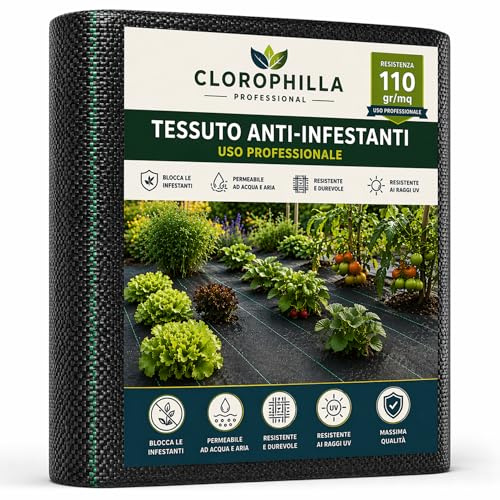 CLOROPHILLA Tessuto Anti-Infestanti 110 g/m² Professionale – Telo Pacciamatura Ultra Resistente, Traspirante e Anti Erbacce – per Orto, Giardino, Aiuole e Viali (1,05 X 10 M)