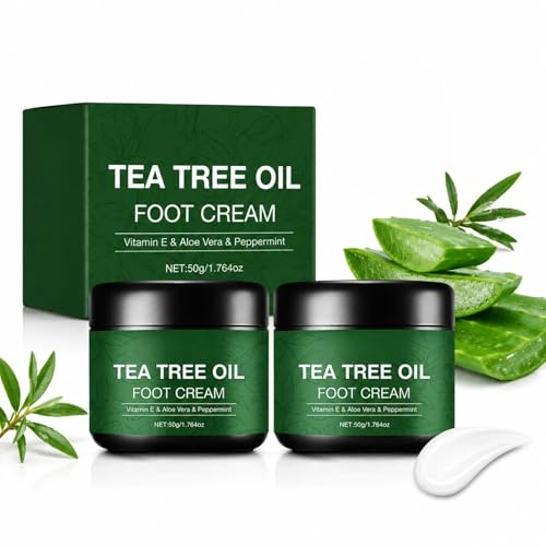 Crema Hidratante para Pies de Aceite de Árbol de Té | Bálsamo Suavizante Natural para Piel Seca y Talones Agrietados | Seguro para Manos y Callos, 2 pièces