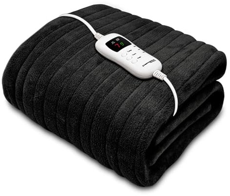 Dreamcatcher Black Heated Throw Electric Blanket, 160 x 120cm Heated Blanket Machine Washable Soft Micro Fleece Electric Throw Overblanket with 9HR Timer and 9x Control Heat Settings