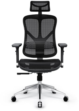 Diablo V-Basic Bürostuhl Ergonomisch Schreibtischstuhl Drehstuhl mit integrierter Lendenwirbelstütze 3D Armlehnen Verstellbare Kopfstütze Wippfunktion Höhenverstellbar (schwarz/schwarz)