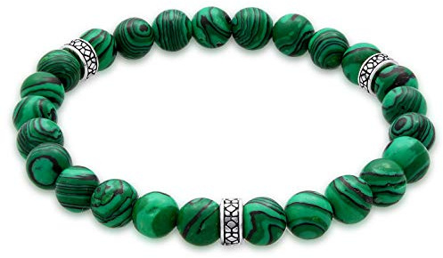 Kuzzoi Buddha Herren Armband mit grünen Malachit Edelstein Perlen und Beads | Yogaarmband Energiearmband Länge 19 21 cm elastisch