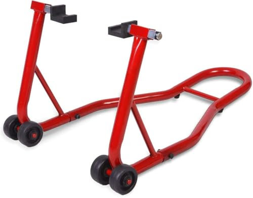 RELAX4LIFE Cavalletto Posteriore per Moto, Cavalletto Universale Alza Moto Solleva Posteriore con Altezza Braccio Regolabile, Alzamoto con Ruote, Struttura Smontabile (ROSSO)