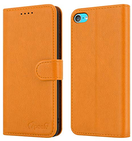 Schutzhülle für iPod Touch 7. / 6. / 5. Generatin, Leder, Klappetui, Magnetverschluss, Folio-Buchständer, Kartenhalter, Brieftasche, vollständiger Schutz, für iPod Touch 5/6/7 Gen (Orange)