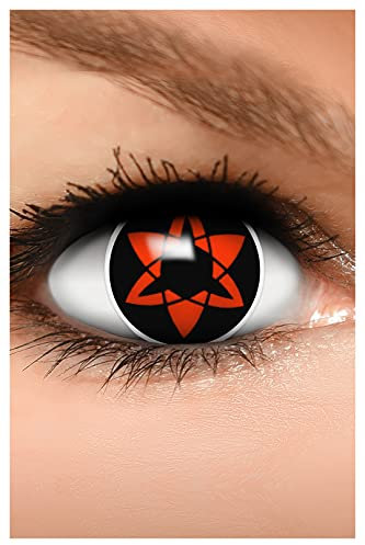 FUNZERA Farbige Sharingan Kontaktlinsen EWIGES MANGEKYOU in rot, weich, 2 Stück (1 Paar)