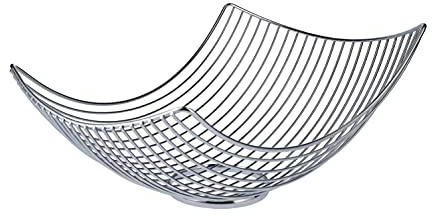 KHG Obstkorb aus Edelstahl in silberfarben, 26,0cm B x 16,0cm H, verchromt, modern und dekorativ, bessere Luftzirkulation durch die Gitterstruktur, viel Platz für Obst, multifunktional,