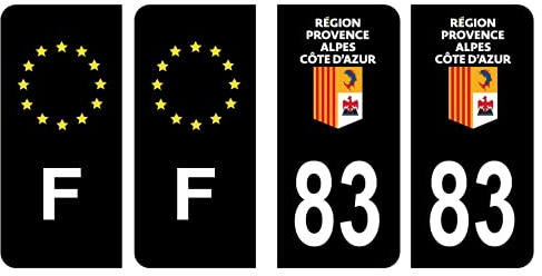 Hadexia Nummernschild-Aufkleber, französisches Departement 83, Var, Logo, Region Provence-Alpes-Côte d'Azur Schwarz, Farbe & F Frankreich Europa