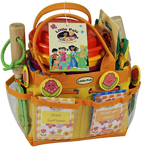 Little Pals Childrens Grow Your Own Flower Garden Kit with Snapdragon, Edible Flowers, Giant Sunflower and Peppermint Stick Flowers, Gardening Gloves, Hand Tools, Four Plant Pots and Markers