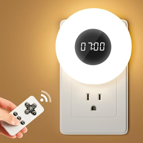 One Fire 【2 Pack】 Bathroom Clock,10 Levels Dimmable+3 Light Colors+Remote Shower Clock+Bathroom Shower Timer, 90 Lumen Shower Lights, Aora Night Light, Small Clock Plug in Timer, Dimmable Night Light