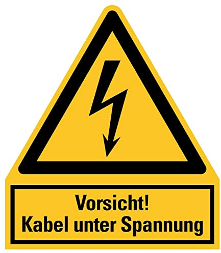 Aufkleber Warnung Vorsicht Kabel unter Spannung Warnschild Folie signalgelb ähnl. ISO 7010 | Größen wählbar Made in Germany, Größe: 105x123 mm