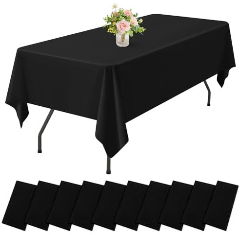 10 Stück Einweg-Kunststoff-Tischdecken, rechteckige Kunststoff-Tischdecken, Reine Schwarze Tischdecken, 137 x 274 cm, Party-Tischabdeckung für Picknick, Grillen, Hochzeiten, Bankett (schwarz)