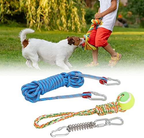 Zerodis Spring Pole Hundeseilspielzeug, hängendes Bungee Spring Pole Hundeseilspielzeug mit 16,4 Fuß haltbarem Seil, Outdoor-Hängeübungsseil Pull of War Toy für mittelgroße Hunde