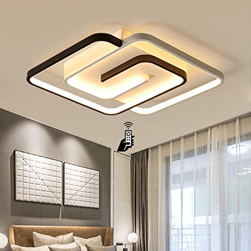 LED Deckenleuchte Quadratisch Modern Schlafzimmer Panel Lampe Dimmbar Wohnzimmerlampe Ring-Stil Aluminium Acryl-Schirm Deckenlampe mit Fernbedienung Ø55cm Kreativ DeckenBeleuchtung für Büro Esszimmer