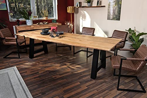 SAM Baumkantentisch 280 x 100 cm Polly, Epoxidharz-Adern in Schwarz, Akazienholz massiv + naturfarben, Esstisch mit A-Eisengestell Schwarz, Tischplatte 26 mm, Esszimmertisch mit echter Baumkante
