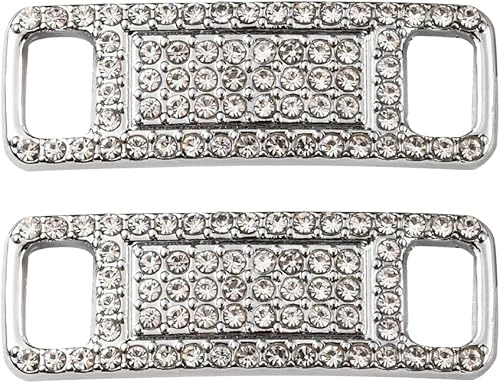 AHANDMAKER 1 Pair Rhinestone Shoelace Charms, Bling Sneakers Shoe Lace Tag Charms Rhinestone Shoelace Buckles Sliver Shoe Decorations Charms for Sneaker Casual Sports Shoe Bikini Accessory