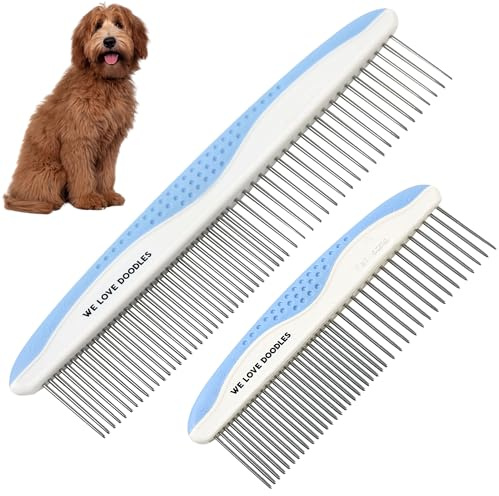 Metal Dog Combs for Grooming Matting, Doodle Brush, Dematting Pet Comb, Grooming Tools, Detangler Brush, Dematting Tools for Dogs, 2 Pack
