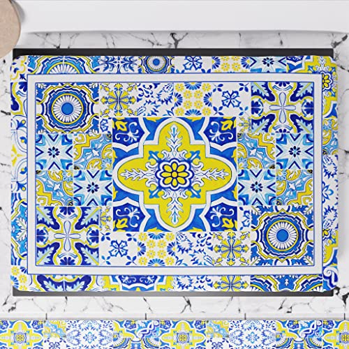 PETTI Artigiani Italiani - Accessori Tessili da Cucina, Copri Fornelli 46x70 cm in Microfibra, Coprifornello Elegante per Gas e Induzione, in Stampa Digitale Vietri Blu, 100% Made in Italy