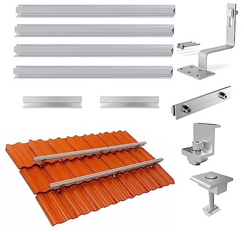 Solar Halterung Befestigungssystem für 2X Solarmoduls 1722x1134mm Max.Breite, Photovoltaik Ziegeldach Montage Set 2 Module 30mm Befestigung Schiene Dachhaken Profilvebinder, Vertikaler Einbau