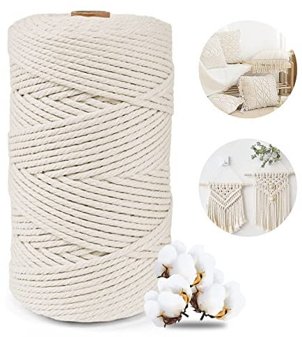 Posan Makramee Garn 4mm x 200m, Natur Baumwollgarn ohne Chemie, Macrame Cord für DIY Handwerk Basteln Wandbehang Blumenampel Pflanze Aufhänger Stricken (Beige)