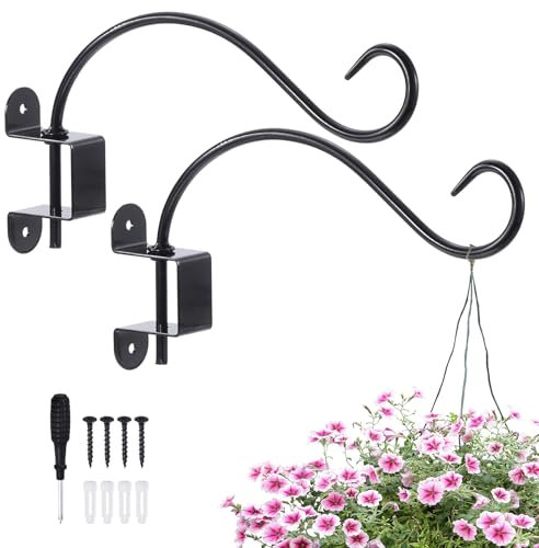 sourcing map 2 Pack Swivel Plant Hangers, 12 Inch Iron Hanging Plant Bracket Hook Wall Mount Swivel Hanging Hook for Bird Feeders, Wind Chimes, Flower Baskets, Black