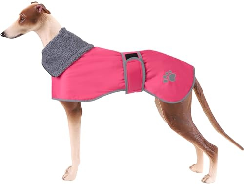 Geyecete Hunde Wintermäntel fur Windhund,Hundejacken mit plüschfutter,Wasserdichter Regenmantel Winddicht, Outdoor-Hundebekleidung mit Sicheren Reflexstreifen,fur mittel und große Hunde-Rosa-XS