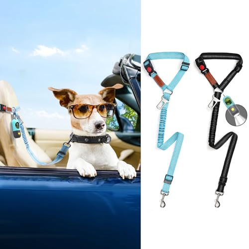 Anschnallgurt Hund Auto 2 in 1 | Hundegurt Auto Rückbank Sicherheitsgurt Hunde für Auto Hunde Anschnallgurt Auto (Blau& Schwarz)
